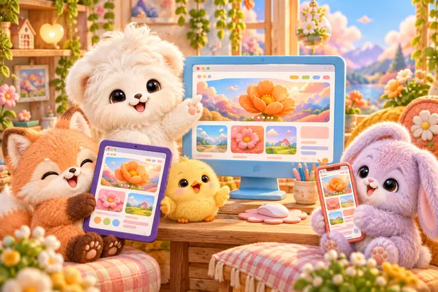 Eine kleine Website auf Desktop, Tablet und Smartphone.